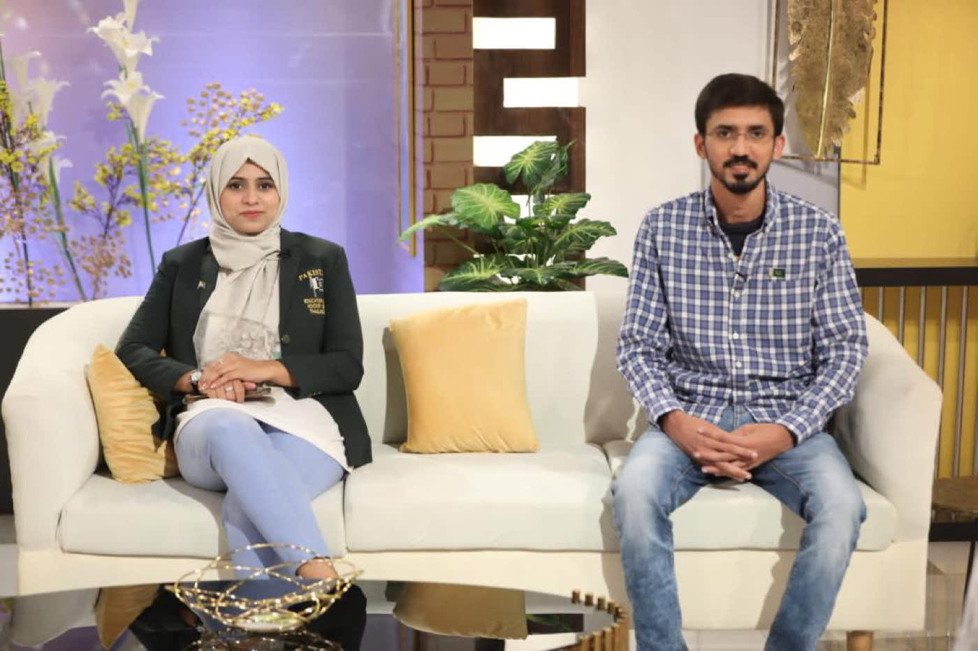 Umair Majeed with host Juggun Kazim on the Morning @ Home set, PTV Home