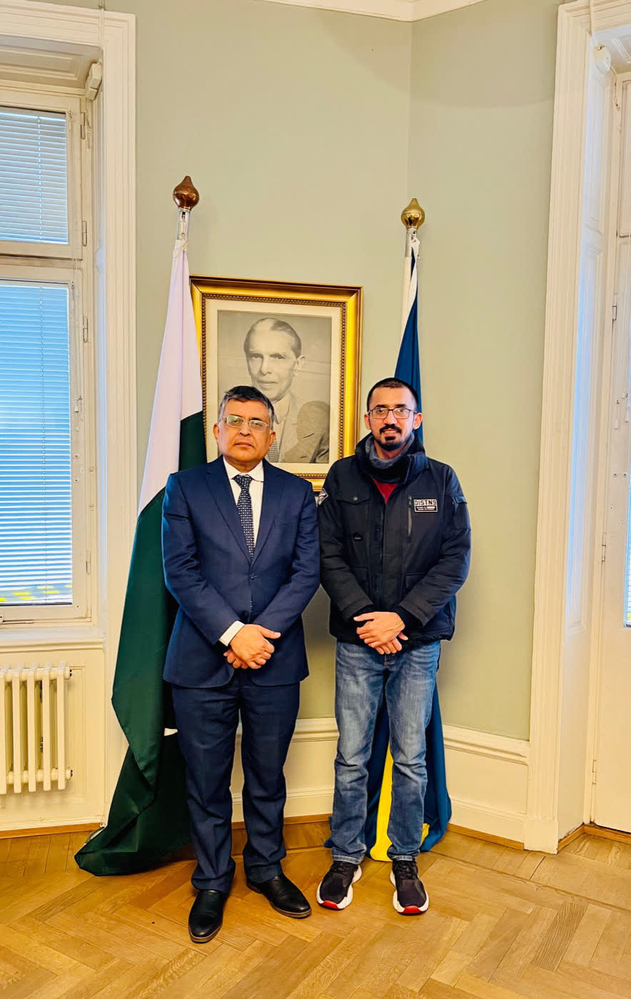 Umair Majeed with Pakistan's Ambassador to Sweden at the Embassy in Stockholm, March 9, 2023