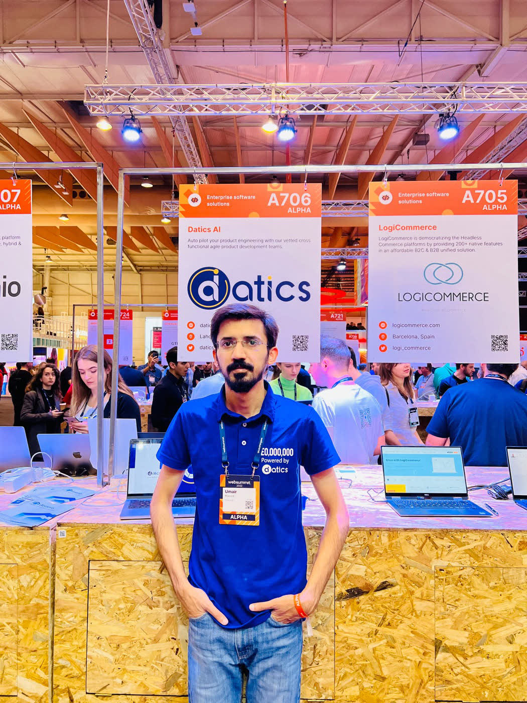 Umair Majeed at the Datics AI stand, Web Summit ALPHA, Lisbon, November 2022